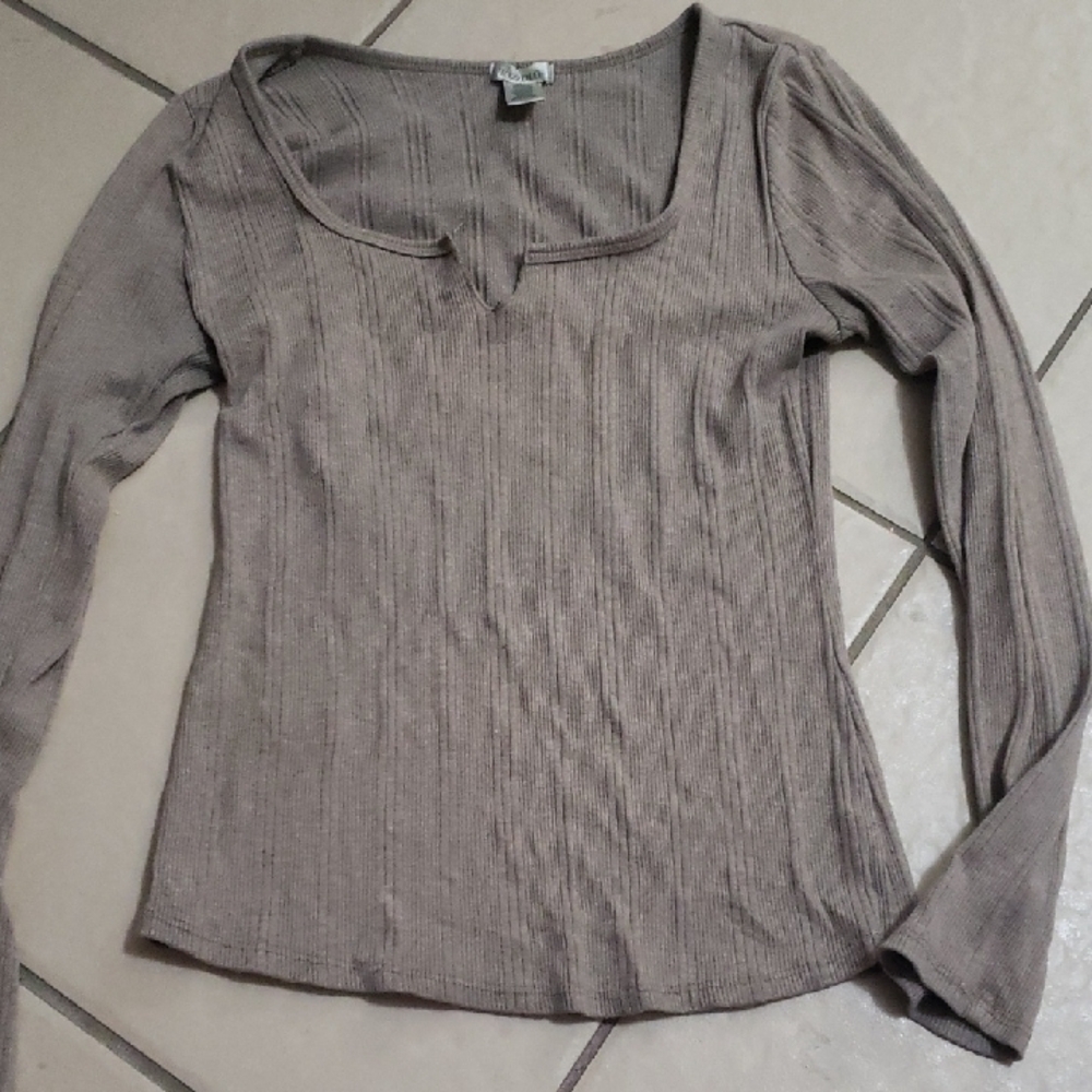 Bozzolo Taupe Long Sleeve Ribbed Top